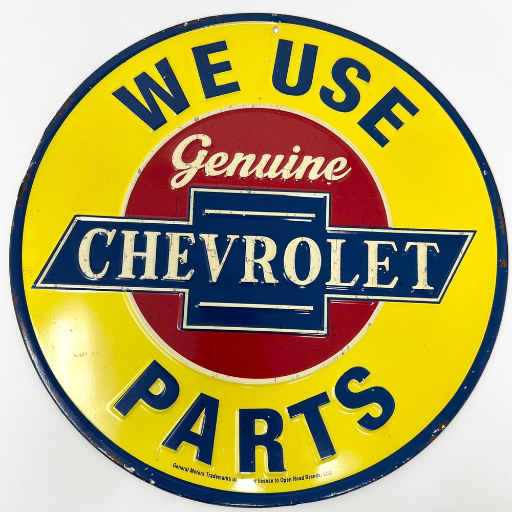 Chevrolet Genuine Parts Embossed Metal Tin Sign Round Garage Wall Decor 12 Inch